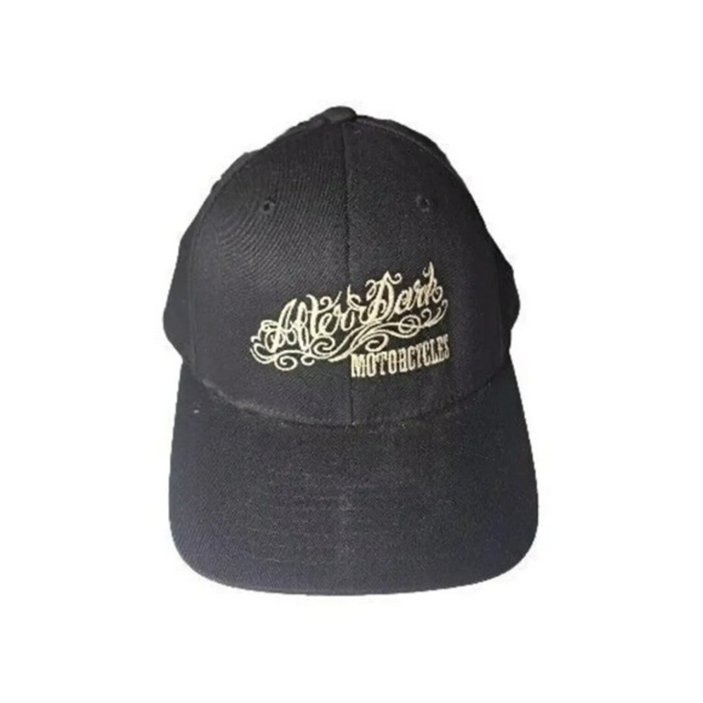 Flexfit Baseball Cap After Dark Motorcycles Stretch Black Mens S-M Biker Hat